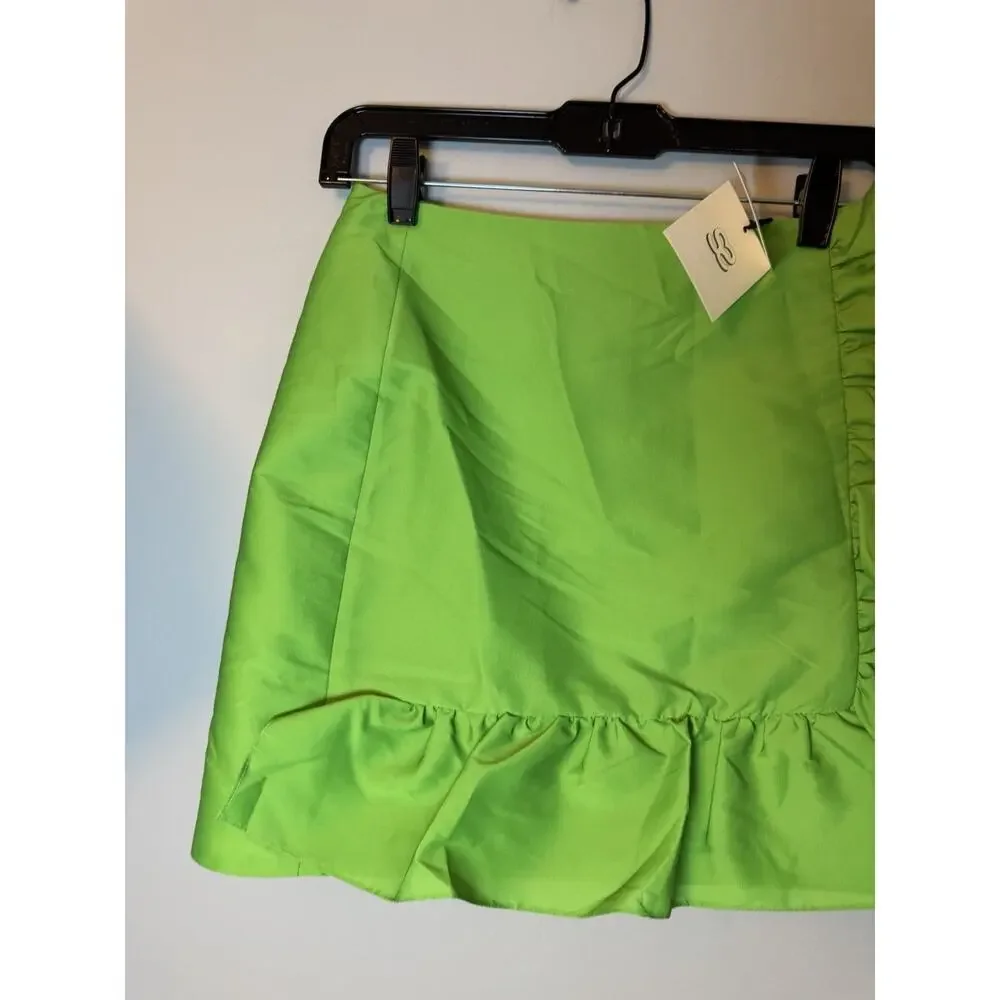 Sandro Womens Mini Skirt Ruffle Ruffles Green FR 34/ US 2 XS SFPJU00781 NWT $245
